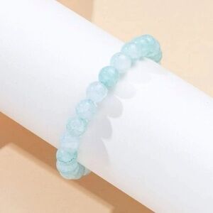 Turquoise Crystal Beaded Bracelet Light Blue Stretch
